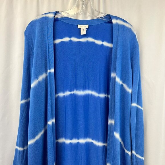 Chico’s Women’s Open Front Blue/White Cardigan Striped Size Small - Picture 2 of 7
